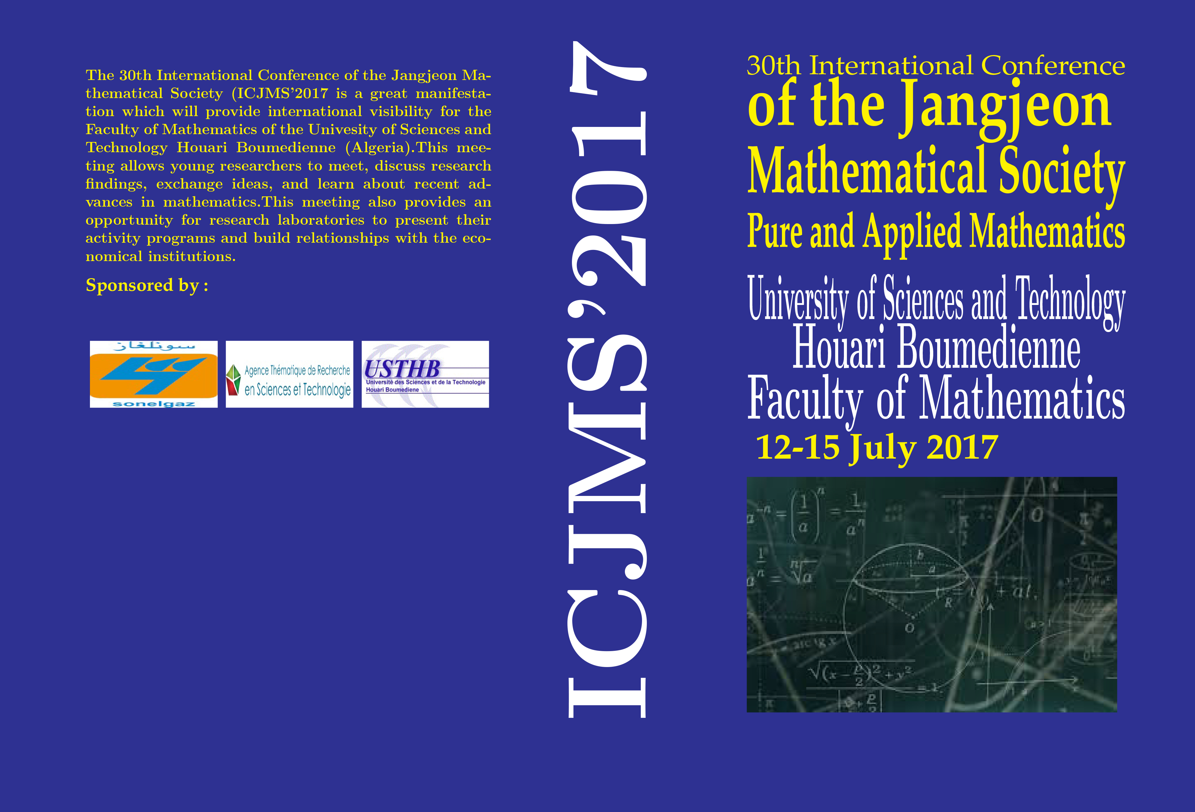 The 30th International Conférence of the Jangjeon Mathematical Society (ICJMS2017); 12-15 juillet 2017