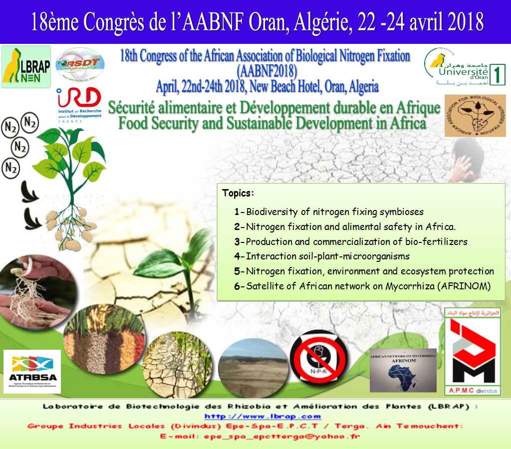 18ème Conférence de l’Association Africaine de la Fixation Biologique d’Azote (AABNF),  Oran, Algérie, 22 -24 avril 2018